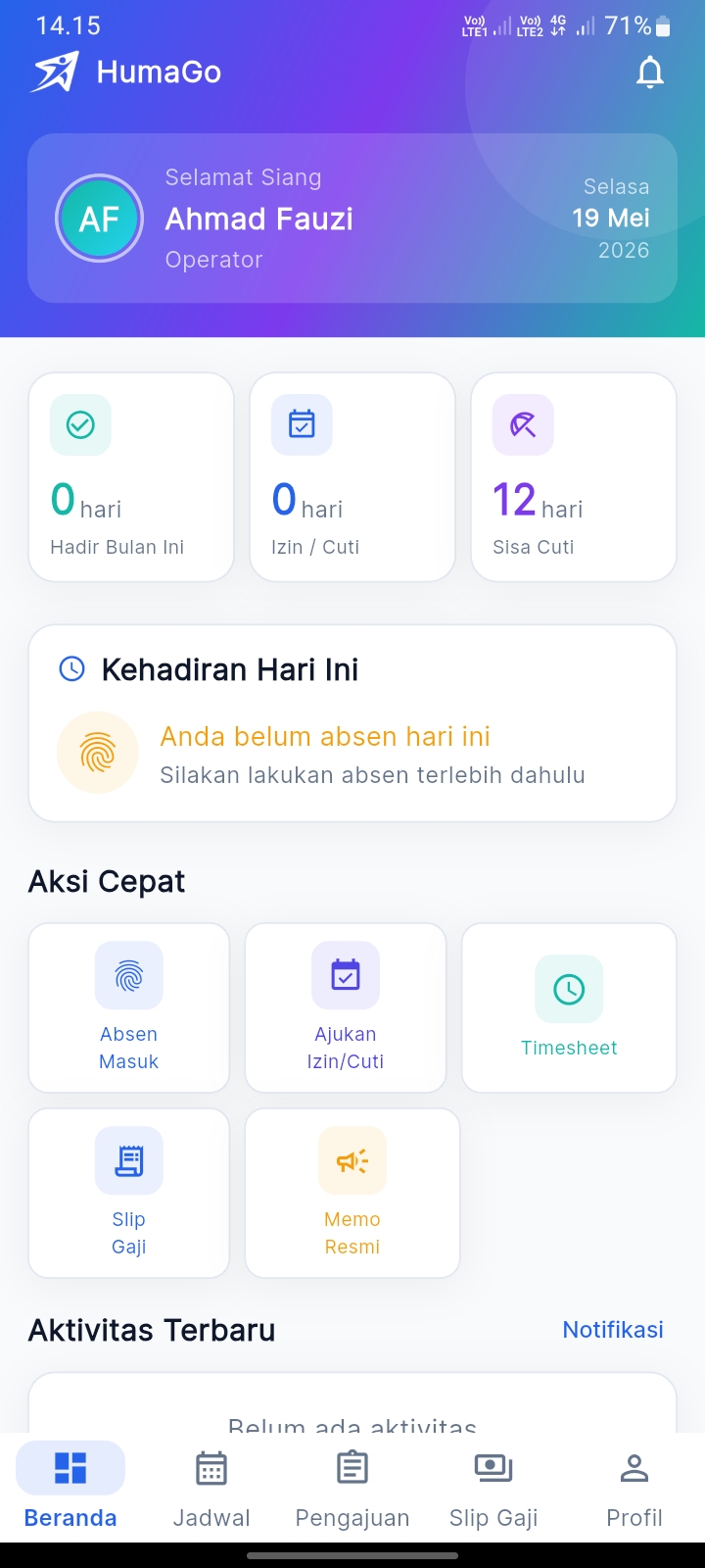 Beranda aplikasi HumaGo
